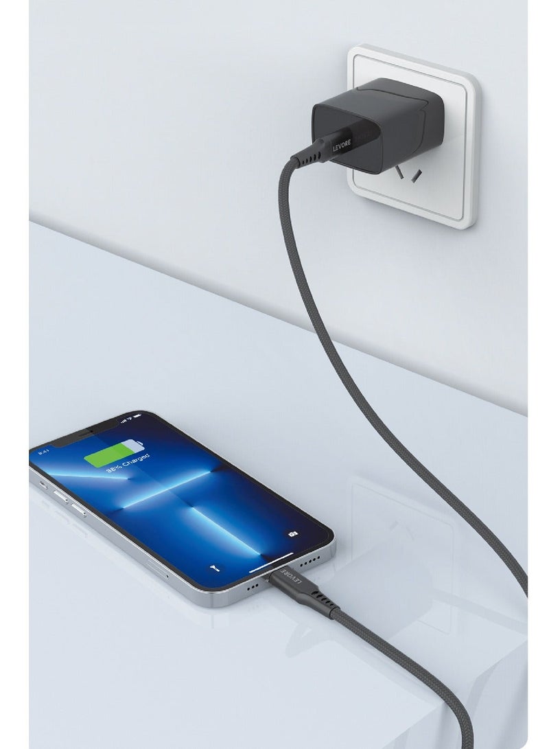 ليفور 1M نايلون مضفر USB C إلى كابل Lightning LC8411-أسود - Image 5